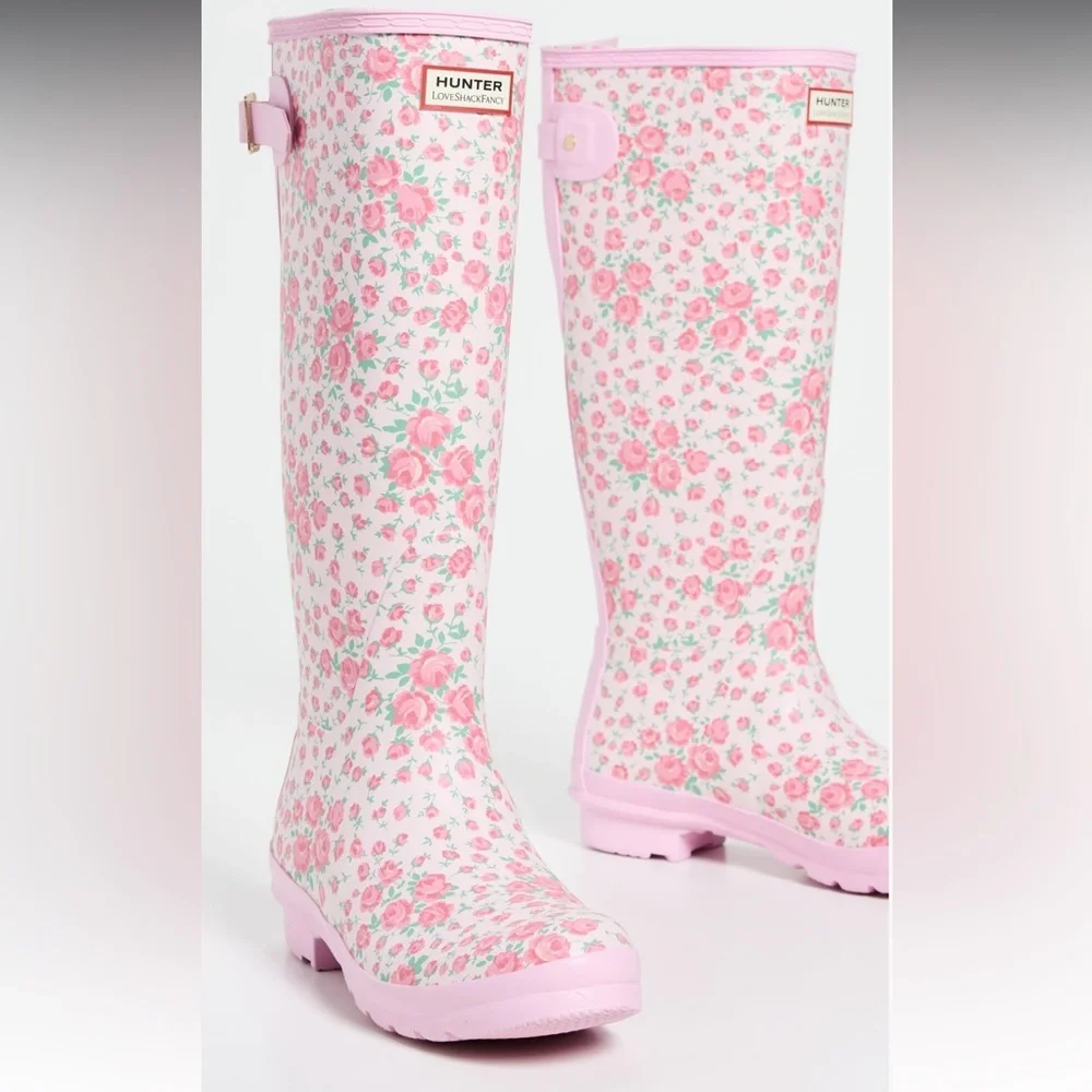Hunter Boots × LoveShackFancy Original Tall Back Adjustable size 6 Light Pink